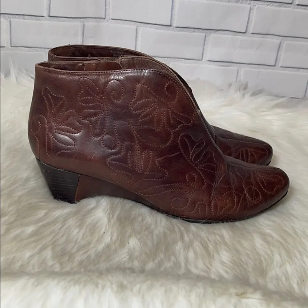 Pikolinos Olmo Brown Quilted Leather Booties Sz 39‎